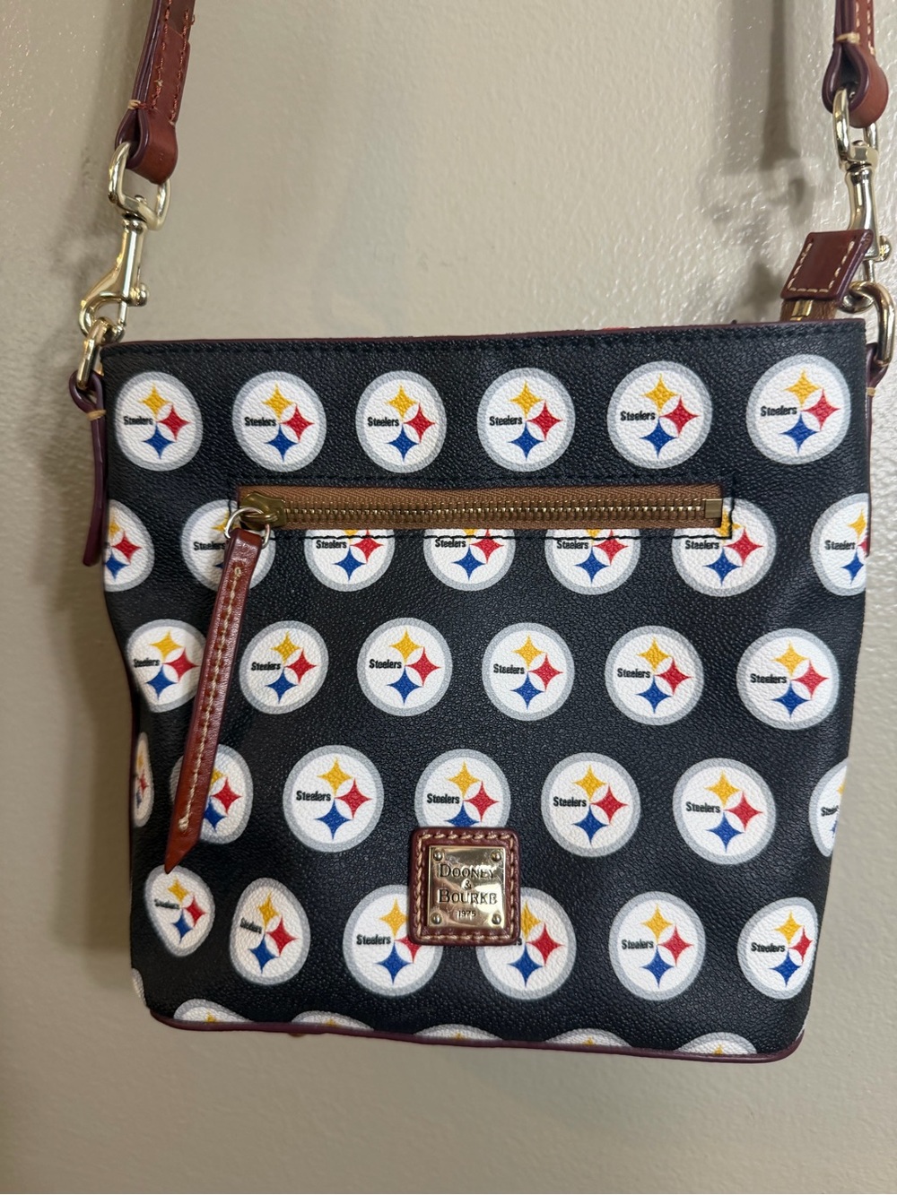 Dooney & Bourke Black Crossbody with Multi-Color Logo Pattern